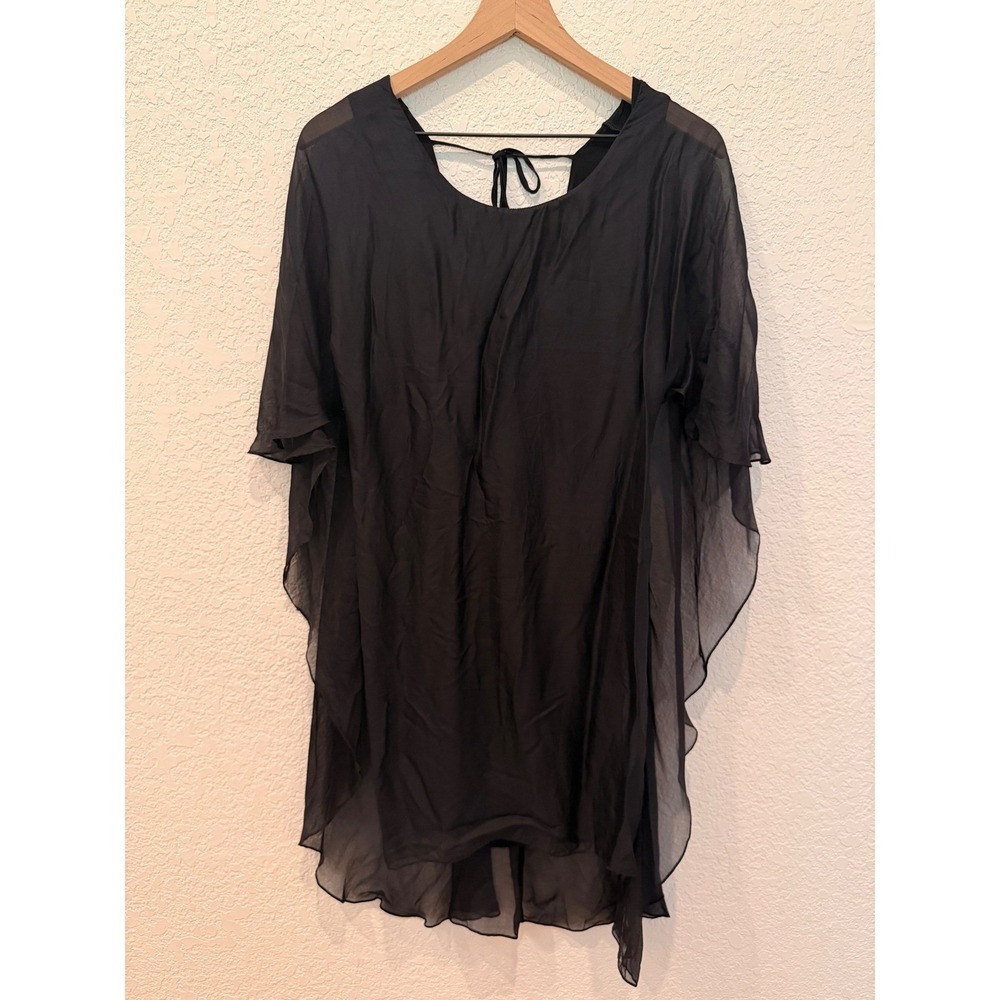 Tommy Bahama Chiffon Tassel Tie Back Flutter Sleeve Tunic Dress S Sheer Ethereal - Picture 2 of 8